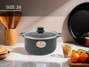 قابلمه درب پیرکس کاج تفلون سایز 26