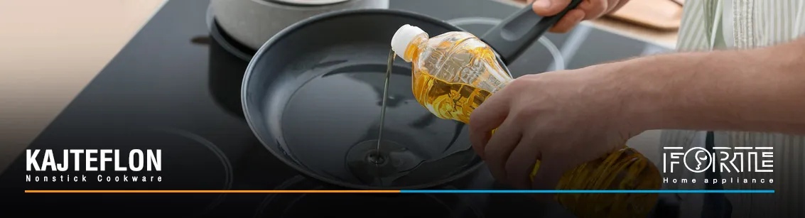 ریخت روغن در قابلمه در مقاله ترفندهای کاربردی برای جلوگیری از چسبیدن غذا به قابلمه - سایت کاج تفلون