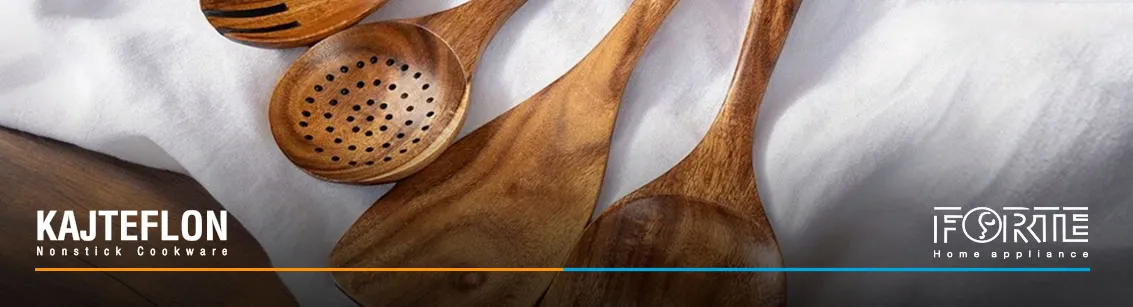 کفگیر ملاقه چوبی در مقاله راهنمای خرید کفگیر ملاقه مناسب قابلمه و تابه نچسب - سایت کاج تفلون